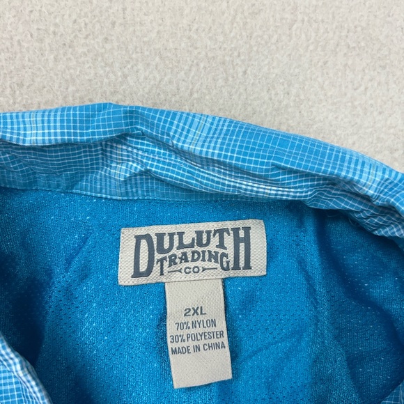 Duluth Trading Shirt Mens 2XL Blue Check Button Up Armachillo Vented Fishing - Picture 6 of 8